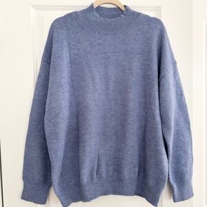 Oversized Blue Mock Neck Heathered Winter Sweater